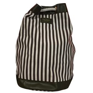 Henri Bendel Green & Cream Stripe Drawstring Bucket Bag, flawed